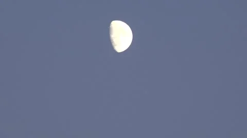 Moon Rises in Crepuscular Sky, Half Moon in Dusk Light View, Evening Background Stock Footage 336651646