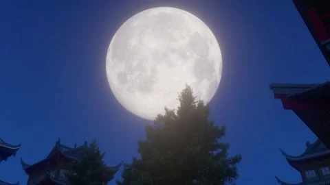 The moon rises over the eaves at midnight time-lapse Stock Footage 288180628