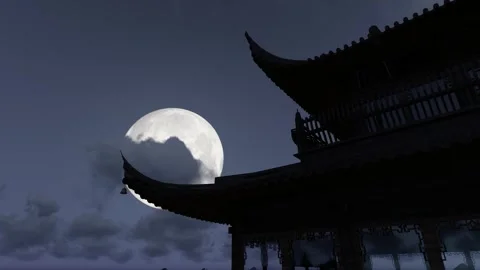 Moon rises over the eaves time-lapse Stock Footage 279039520