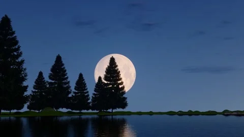 The moon rises over the sea at night Stock Footage 336374615