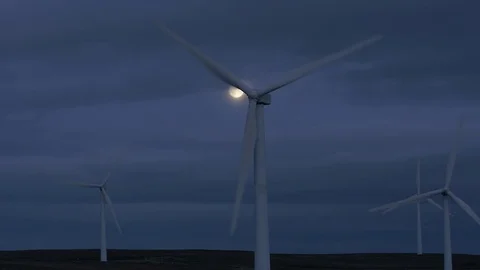 Moon Rises Over Windfarm County Fermanagh Northern Ireland Stock Footage 71984621