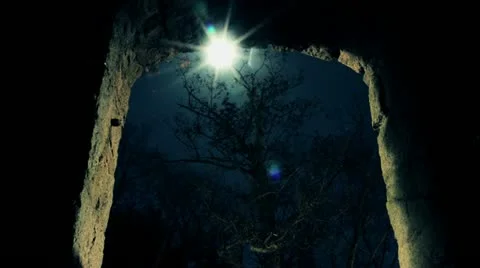 Moon Rises through Stone Gate Stock Footage 20544234