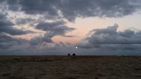 Moon Rising On The Beach At Dusk Stock Footage 35874084