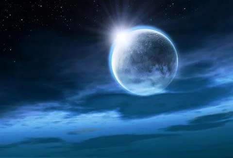 Moon with Rising Sun Stock Illustration