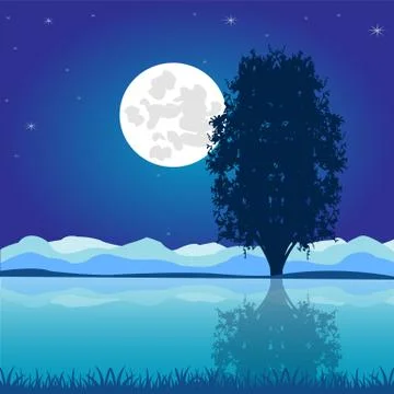 Moon riverside night Illustrazione stock