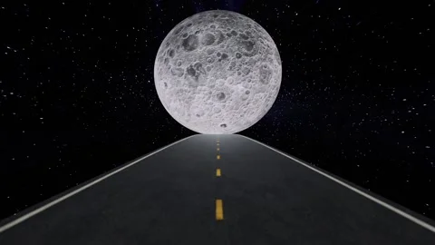 Moon On Road Nightscape Loop Stock Footage 236239824