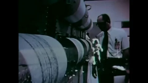 Moon rocks and soil are studied in the Lunar Receiving Laboratory, in 1972. Video stock 83169915