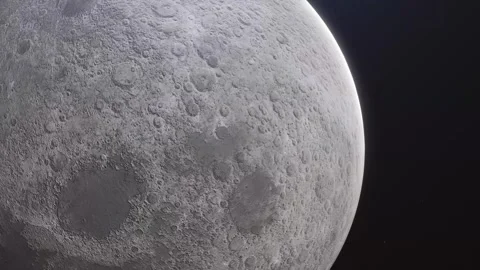 Moon Rotating in Space Against Black Background with Stars. Stock Footage 345131804