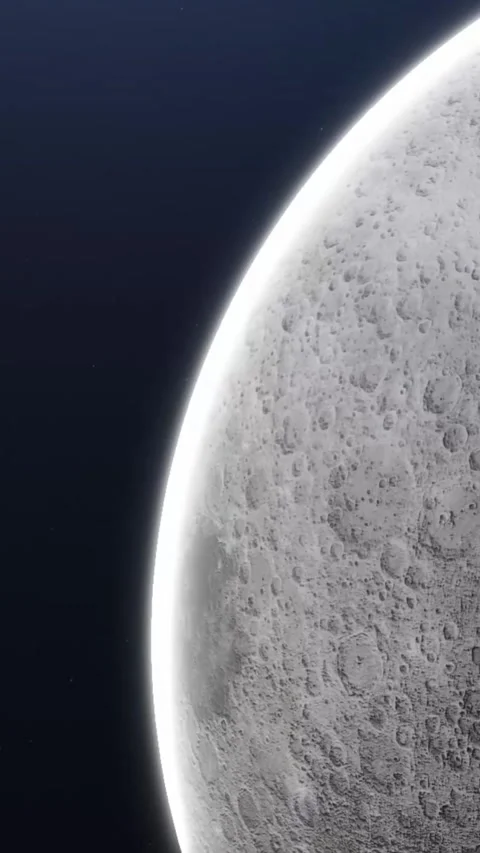 Moon Rotating in Space Against Black Background with Stars. Stock Footage 345132542