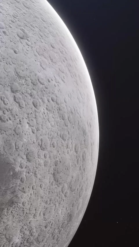 Moon Rotating in Space Against Black Background with Stars. Stock Footage 345132543