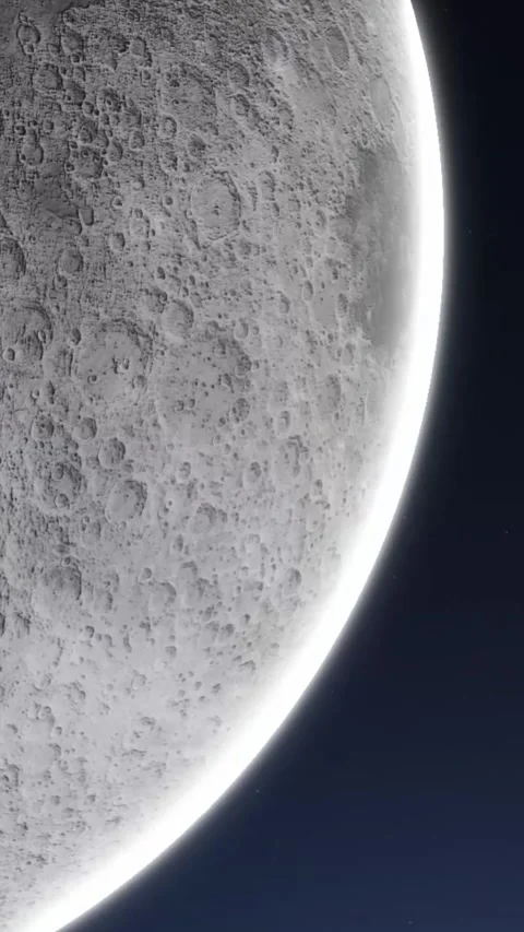 Moon Rotating in Space Against Black Background with Stars. Stock Footage 345132594