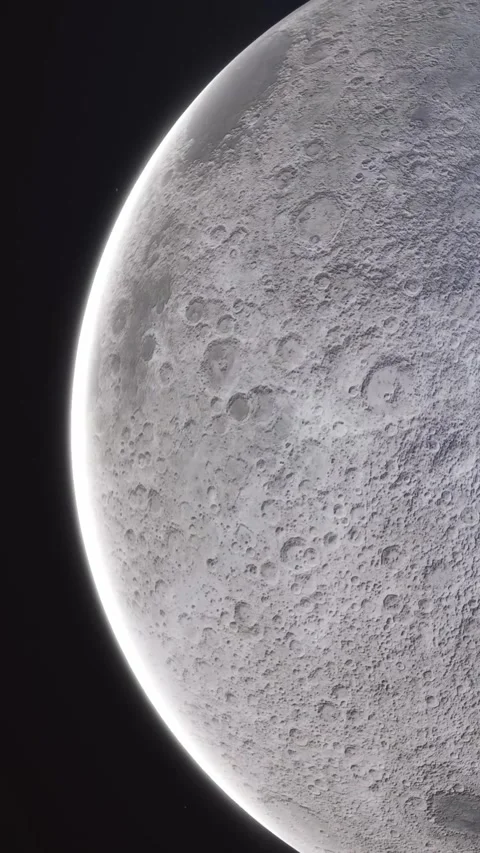 Moon Rotating in Space Against Black Background with Stars. Stock Footage 345132618