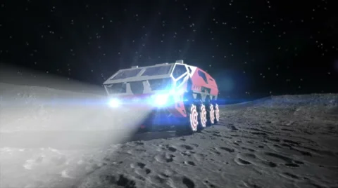 Moon rover on  the moon. space expedition. Realistic 3d animation Stockbeeldmateriaal 65462002