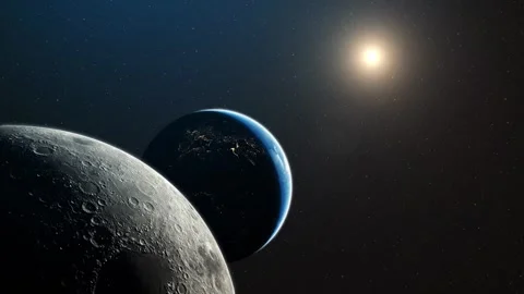 Moon. Satellite of the Earth. Perspective. Flight to Earth. Video stock 247920914