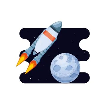 Moon satellite with rocket space scene Stock Illustration