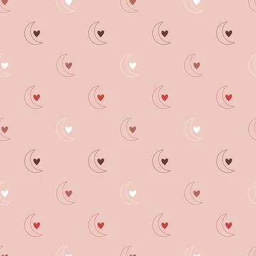 Moon seamless pattern pink background girlie textile design vector repeat loo Stock Illustration