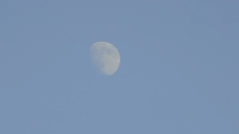 Moon Seen During Daytime Blue Sky Stock Footage 119732389