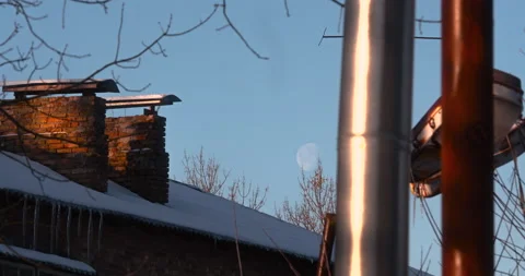 Moon Sets in Chernobyl Winter Timelapse Stock Footage 140918527