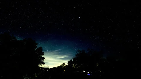 Moon Sets Into City Glow and Stars Time Lapse Stock Footage 280284545