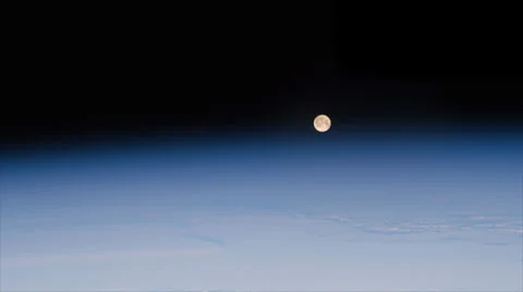 Moon setting over the Atlantic Ocean from International Space Station Stock Footage 33283163