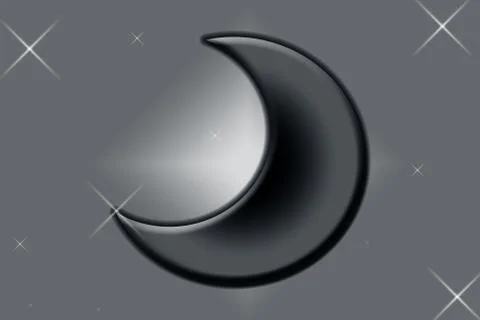 Moon shape with a blue glow and shadow with some stars on a gold color. Stock Illustration