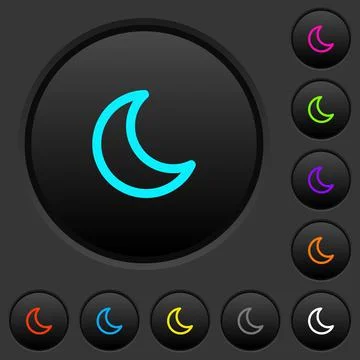 Moon shape dark push buttons with color icons Ilustração Stock