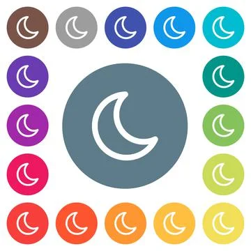 Moon shape flat white icons on round color backgrounds Illustrazione stock