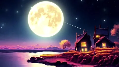 The moon shines on the beach Stock Footage 252569186