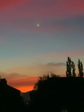 The moon in the sky before dawn. Stock Photos