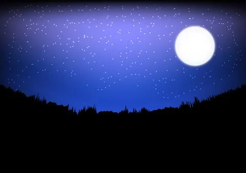 Moon on the sky with mountain at night time graphics design vector Stock Illustration