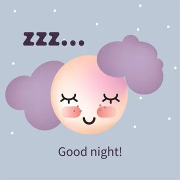 Moon sleeping in clouds Stock Illustration