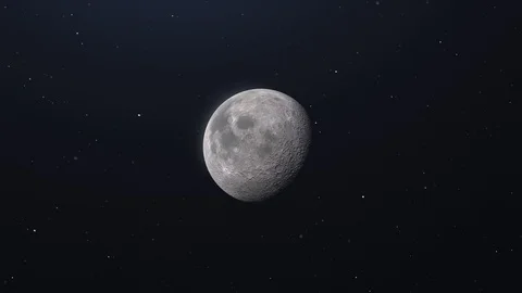 The Moon is slowly approaching. 3D animation of satellite. Lunar rotating. Vídeo Stock 99251233