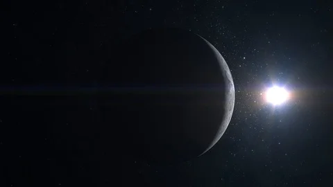 Moon. A small part of the moon is illuminated by the sun. View from space. Stars Stock Footage 95292201