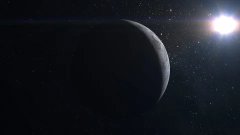 Moon. A small part of the moon is illuminated by the sun. View from space. Stars Stock Footage 95292202
