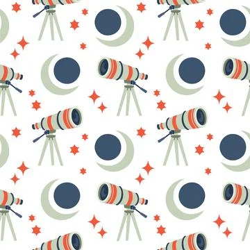 Moon Solar Eclipse Telescope seamless pattern in flat cartoon style for kids Ilustração Stock