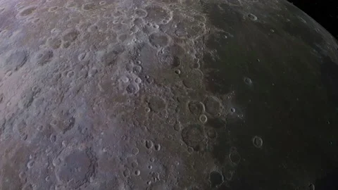 The Moon in Space. Flying over the Lunar Surface. Craters, Cracks Stock Footage 225321404