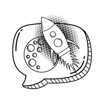 Moon with speech bubble and rocket pop art Illustrazione stock