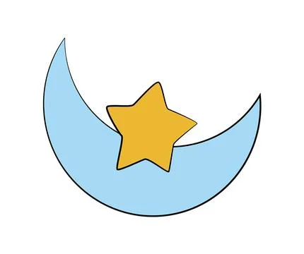 Moon with star isolated on white background Stock Illustration