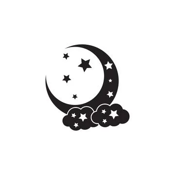 Moon, stars and clouds vector icon on background. Night sky icon. Stock Illustration