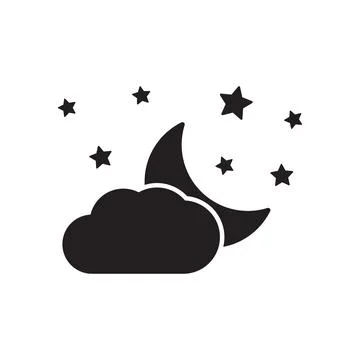 Moon, stars and clouds vector icon on background. Night sky icon. Stock Illustration