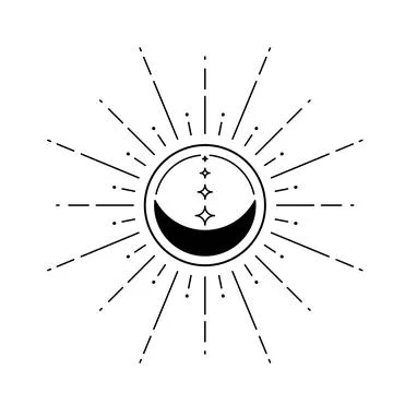 Moon sun vector logo. Line mystic symbol in minimal flat linear style. Magic Stock Illustration