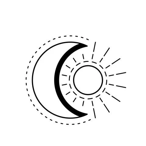 Moon sun vector logo. Line mystic symbol in minimal flat linear style. Magic Stock Illustration