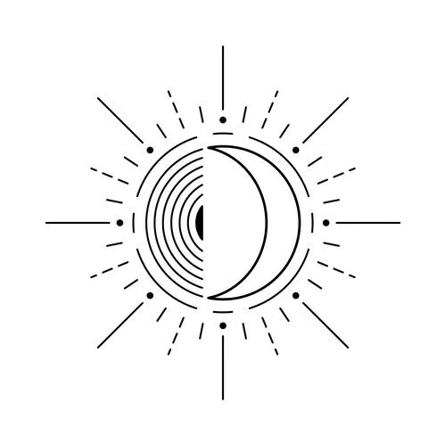 Moon sun vector logo. Line mystic symbol in minimal flat linear style. Magic Stock Illustration