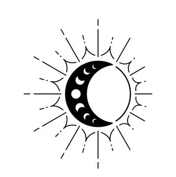 Moon sun vector logo. Line mystic symbol in minimal flat linear style. Magic Stock Illustration