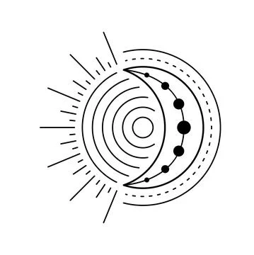 Moon sun vector logo. Line mystic symbol in minimal flat linear style. Magic Stock Illustration