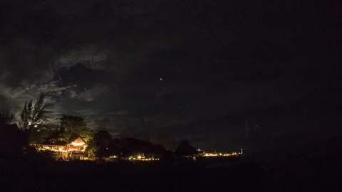 Moon-Sunrise and Marble Clouds, Over Tensing Pen, Negril Jamaica, 4k Timelapse Stock Footage 89862082