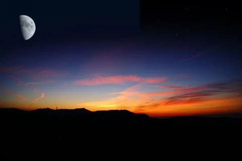 Moon at sunrise Stock Photos