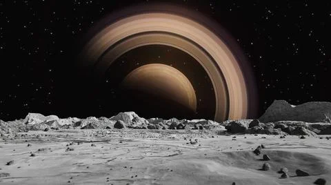 Moon surface and a big planet background Stock Illustration