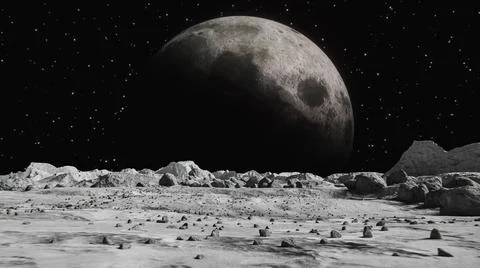 Moon surface and a big planet background Stock Illustration
