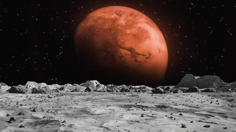Moon surface and a big planet background Stock Illustration